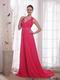 V-neckline Coral Red Chiffon Empire Female Prom Party Wear