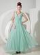 Cheap V-neck Apple Green Chiffon Crazy Prom Dress By Designer