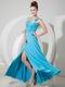 One Shoulder Doger Blue Long Prom Dress With Side Spit