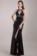 Black Column Rhinestones Backless Prom Dress With Side Split