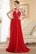 Scoop Neckline Red Chiffon Beaded Prom Dress Cheap