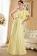 One Shoulder Ruffle Sleeve Chapel Train Yellow Green Chiffon Prom Dress