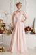 Affordable Ruched Pink Chiffon Prom Dresses With Shoulder Flowers