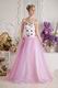 Unique Sweetheart ink Net Long Prom Dress With Appliques