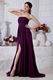 Elegant Strapless Ruched Dark Purple Chiffon Prom Dress With Split