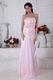 Strapless Ruched Bodice Pink Bridesmaid Prom Dress With Flowers