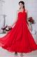 Terse One Shoulder A-line Ankle Length Skirt Dark Red Prom Dress