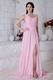 Sexy One Shoulder Empire Pink Chiffon Bridal Party Dress With Split