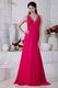 Cross Back V-Neck Empire Waist Deep Pink Chiffon Prom Dress