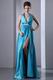 Beautiful Halter Azure Prom Dress A-line Skirt With Front Split