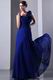 Flowers One Shoulder Strap Royal Blue Chiffon Jr Prom Dress