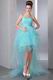 Beautiful High Low Style Aqua Blue Prom Dress With Beading Belt