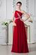 One Shoulder Wine Red Chiffon Prom Dresses With Beading