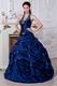 Best Halter Corset Dark Blue Prom Ball Gown With Embroidery