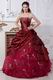 Burgundy Taffeta Prom Ball Gown With Embroidery Emberllishments