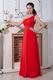 One Shoulder Floor Length Red Chiffon Skirt Prom Party Dress