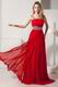 Dark Red One Shoulder A-line Prom Dress With Beading Belt