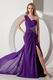 One Shoulder Panel Purple Chiffon With Split Prom Dresses Beautiful