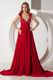 Sexy Wide Straps Beaded A-line Wine Red Chiffon Prom Gown Dress