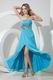 Affordable Strapless Aqua Blue Chiffon Prom Dress With Front Split