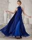 Halter Watteau Royal Blue Chiffon Customized Tailoring Prom Dress