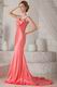 Spaghetti Straps Column Skirt Beaded Watermelon Prom Dress Petite