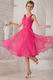 Empire Straps Tea-length Hot Pink Organza Pleated Prom Dress