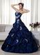 Navy Blue Strapless Trimed Quinceanera Dress By Designer