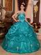 Medium Turquoise Organza Quinceanera Dress At Wholesale Price