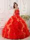 Sweetheart Red And Orange Ruffled Skirt Dress For Quinceanera