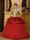 Embroidered Strapless Cardinal Red Quinceanera Puffy Dress