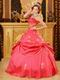 Coral Pink Girl Quinceanera Dress With Golden Applique