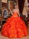 Ruffled Orange Dress Wear To Quinceanera With Applique