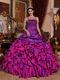 Straps Purple and Fuchsia Quinceanera Gown With Embroidery