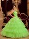 Flowers Strap Lemon Green Layers Organza Skirt Quinceanera Dress