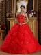 Dark Red V-shaped Ball Gown Floor Length Quinceanera Dress