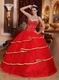 Red Sweetheart Quinceanera Dress Layers Skirt With Gold Bordure
