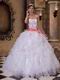 Ruffed White Organza Skirt Quinceanera Dress With Embroidery