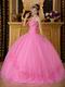 Best Deals Pink Quinceanera Gown With Embroidered Skirt Bottom