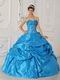 Hot Sell Sweetheart Teal Blue Puffy Ball Gown To Quinceanera