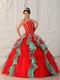 Strapless Red Ruffled Skirt Puffy Quinceanera Dress 2014