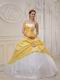 Strapless Trimed White Dot Tulle Skirt Moon Yellow Prom Gown