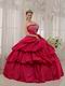 Deep Rose Pink Puffy Skirt Princess Ball Gown Prom Dress