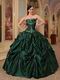 Hunter Green Beaded Strapless Evening Ball Gown For Women