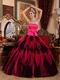 Black and Deep Pink Cascade Girl Quinceanera Dress For Cheap