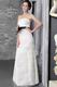 Strapless Cascade Layers Organza Skirt Bridal Dress With Black Belt