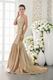 Straps Champagne Mermaid Beaded Women Evening Dress