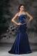 Navy Blue Lace Up Side Applique Mermaid Evening Dress