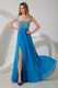 Sexy Beaded Split Skirt Blue Chiffon Evening Dress For Discount