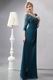 Strong Blue Floor Length Lace Half Sleeves Evening Dress